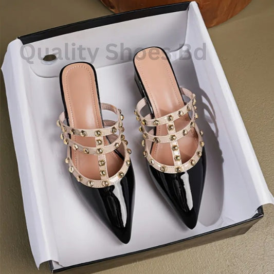 Rivet Pointed Toe Mule Heels