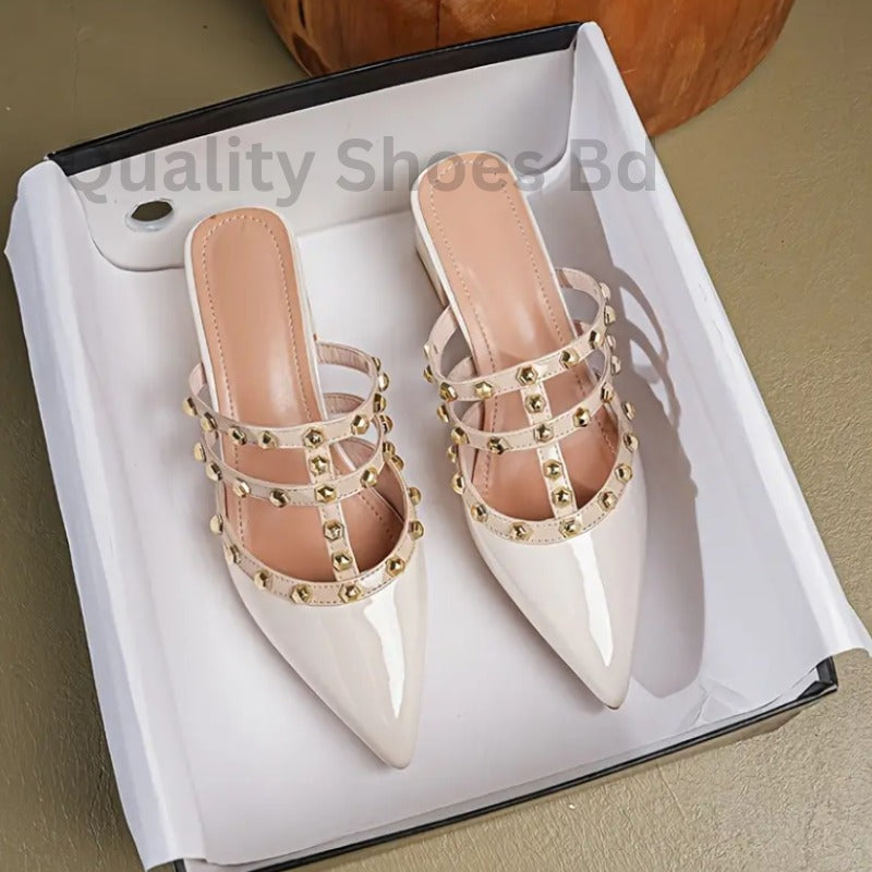 Rivet Pointed Toe Mule Heels