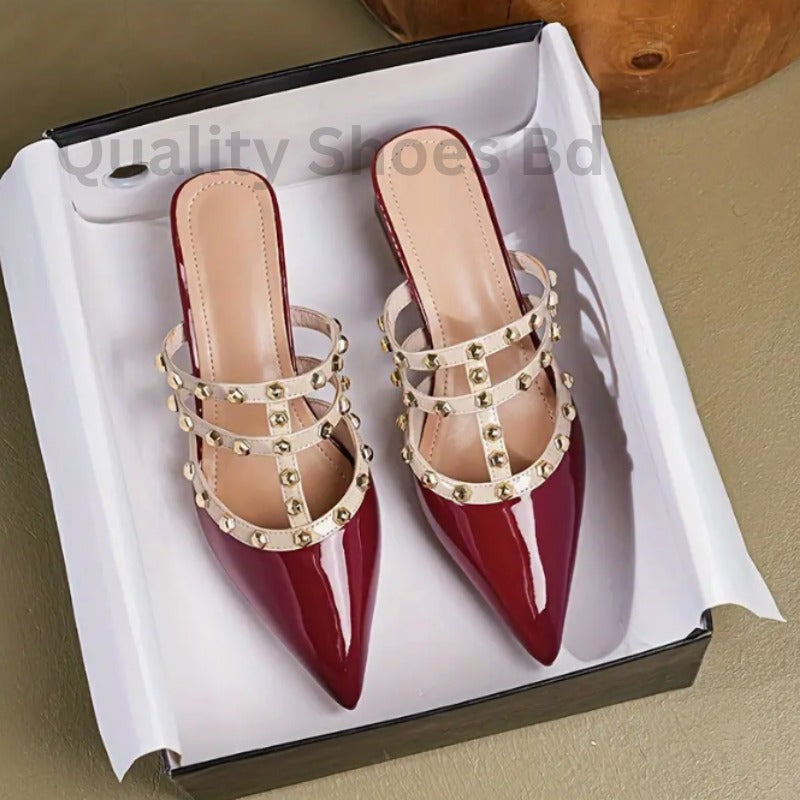 Rivet Pointed Toe Mule Heels